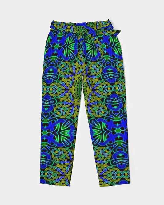 Blue Green Celtic Kaleidoscope Women's Belted Tapered Pants