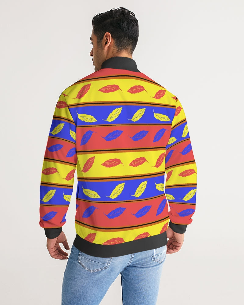 Red Yellow and Blue Leaf Stripes Men's Stripe-Sleeve Track Jacket