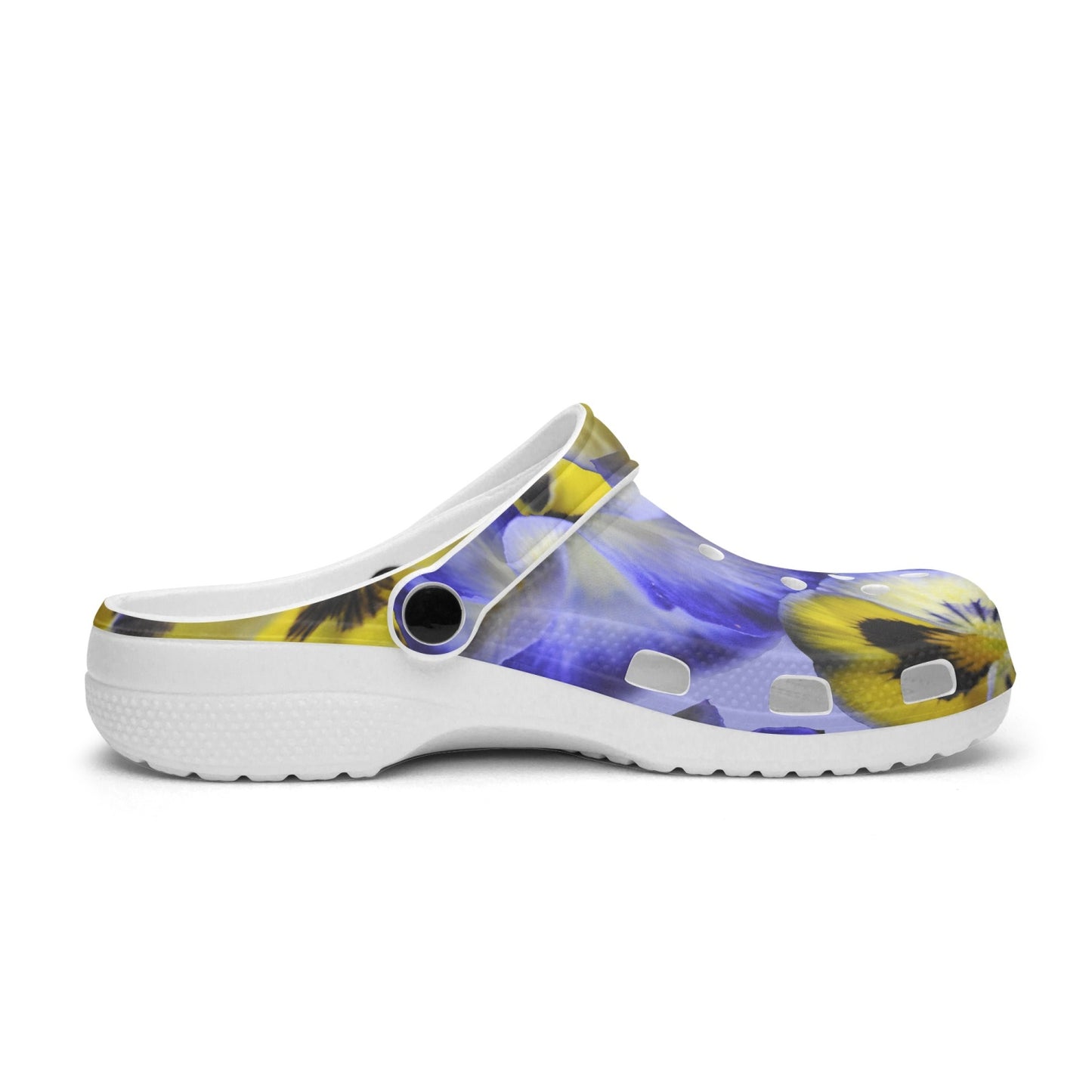 Blue and Yellow Pansies 413. All Over Printed Clogs