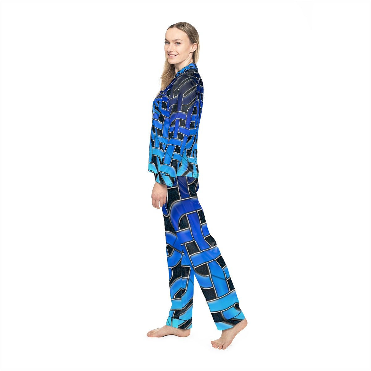 Blue Glass Celtic Knot Women's Satin Pajamas (AOP)