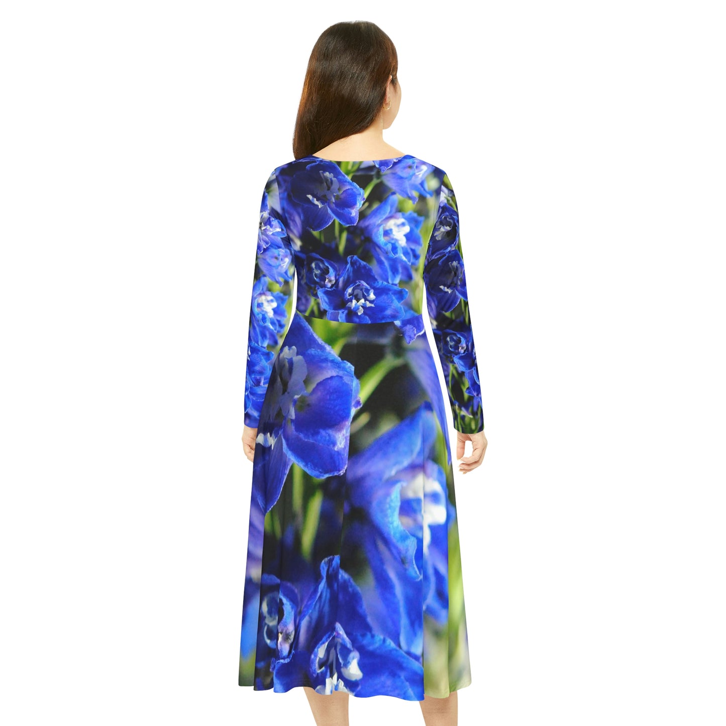 Blue Delphinium Women's Long Sleeve Dance Dress