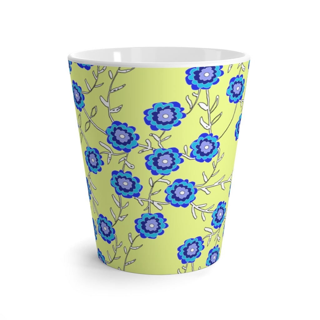 Blue Flowers On Yellow Latte mug