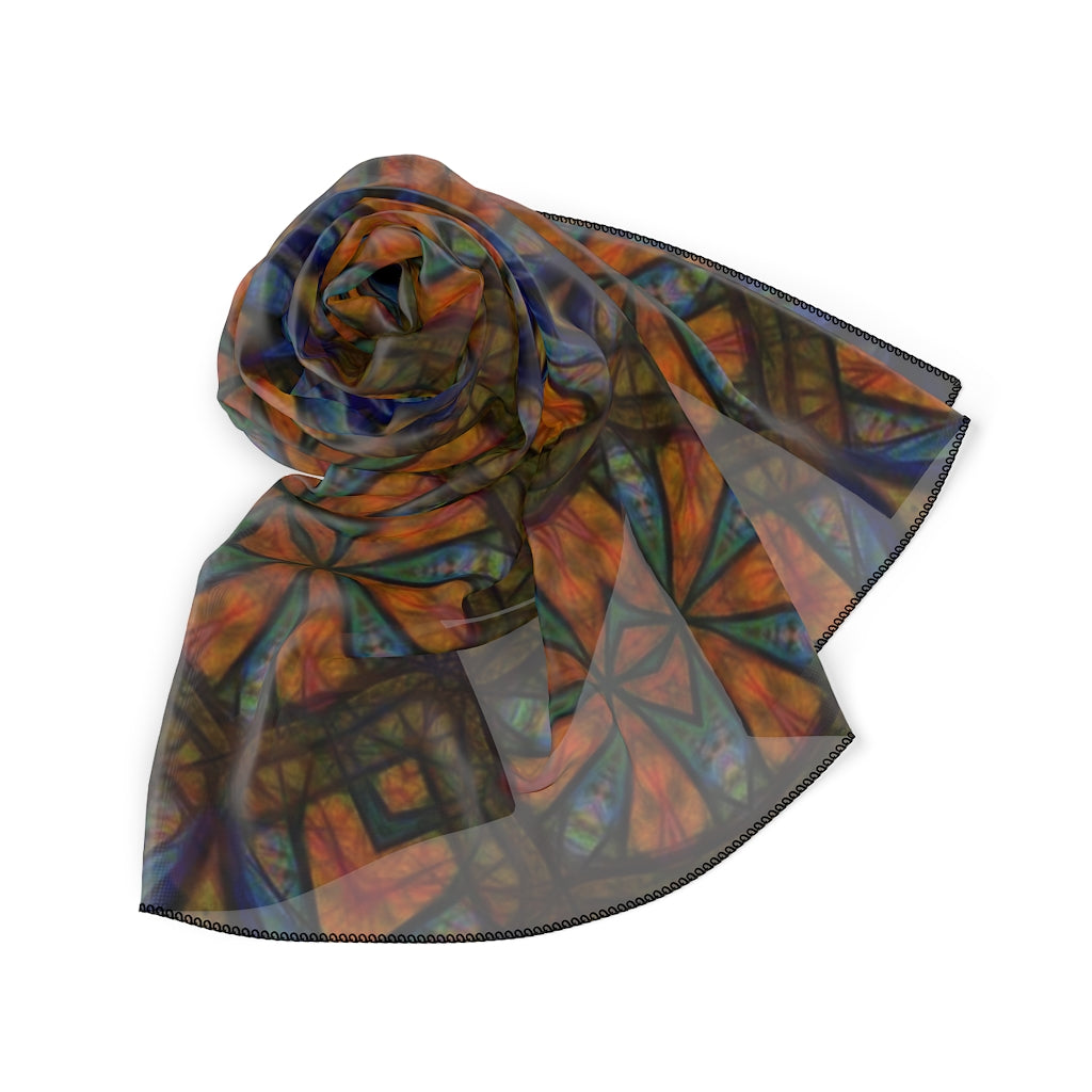 Blue Orange Sketchy Kaleidoscope Poly Scarf