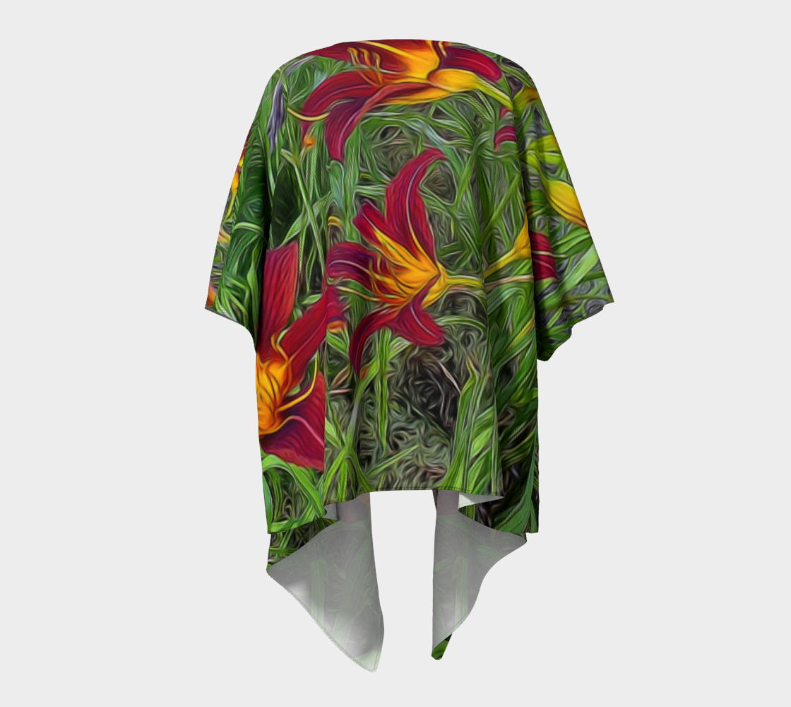 Red Tigerlily Garden Draped Kimono