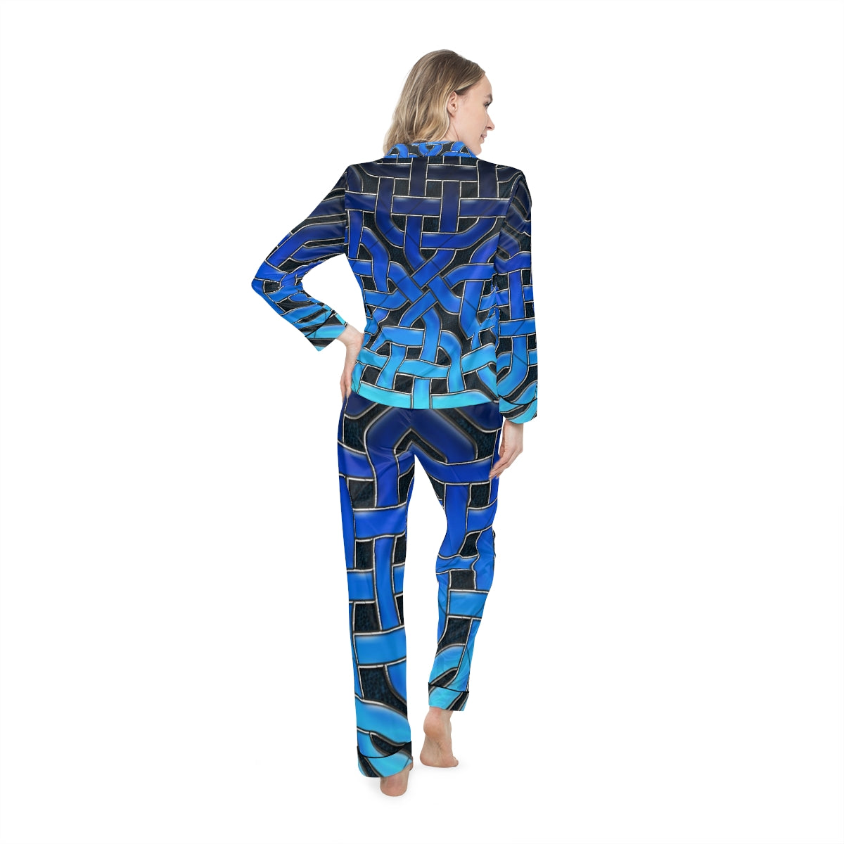 Blue Glass Celtic Knot Women's Satin Pajamas (AOP)