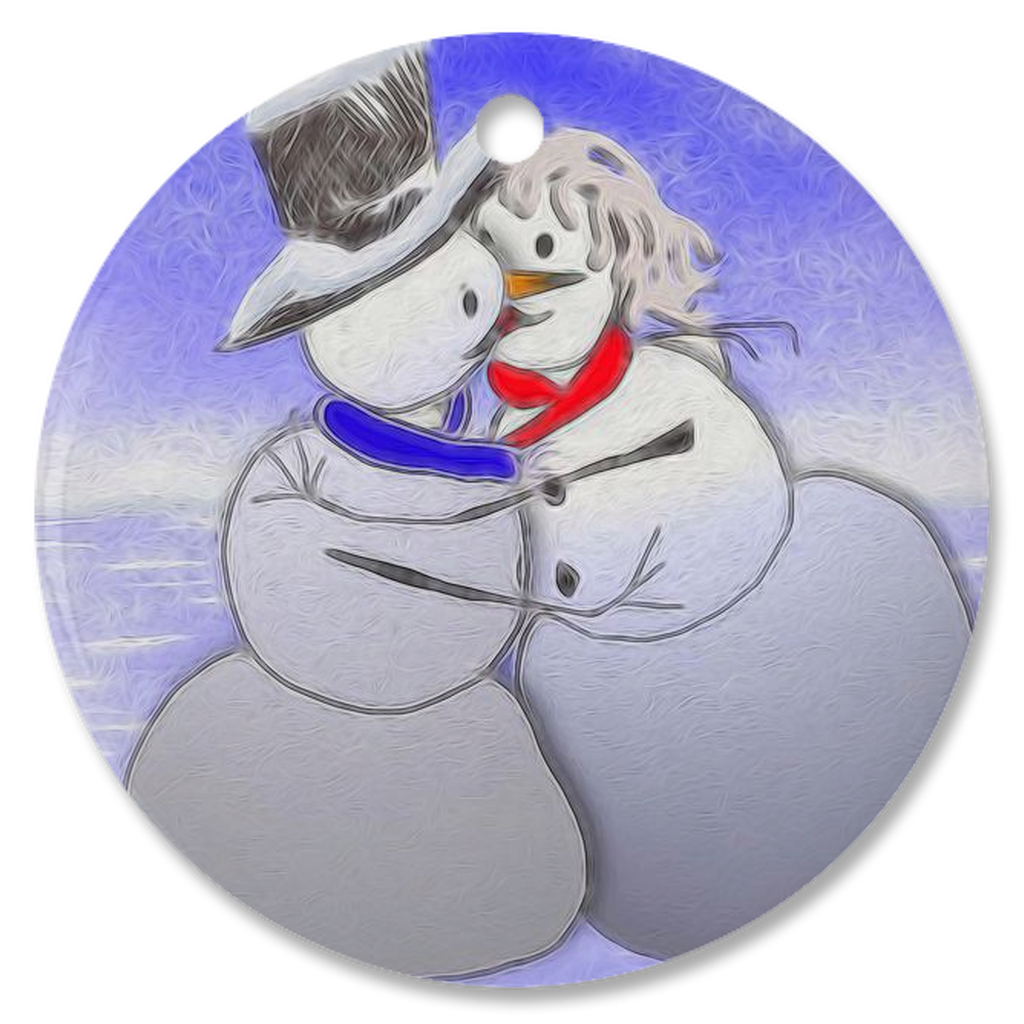 Kissing Snowman Porcelain Ornaments