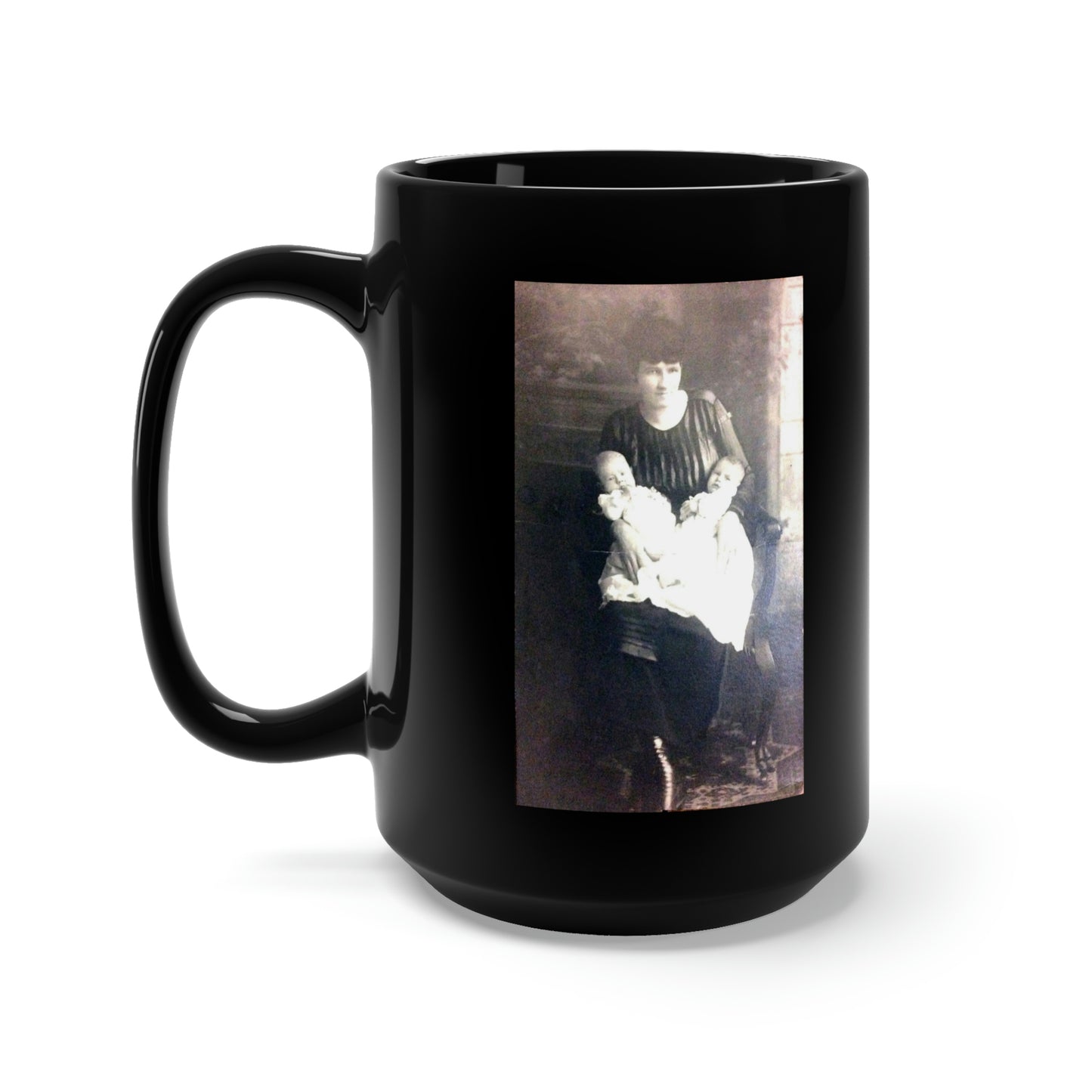 Early 1900s Mother with Twins Black Mug 15oz