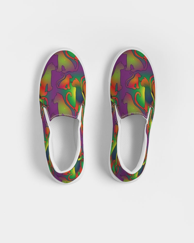 Abstract Rainbow Cats Pattern Women's Slip-On Canvas Shoe