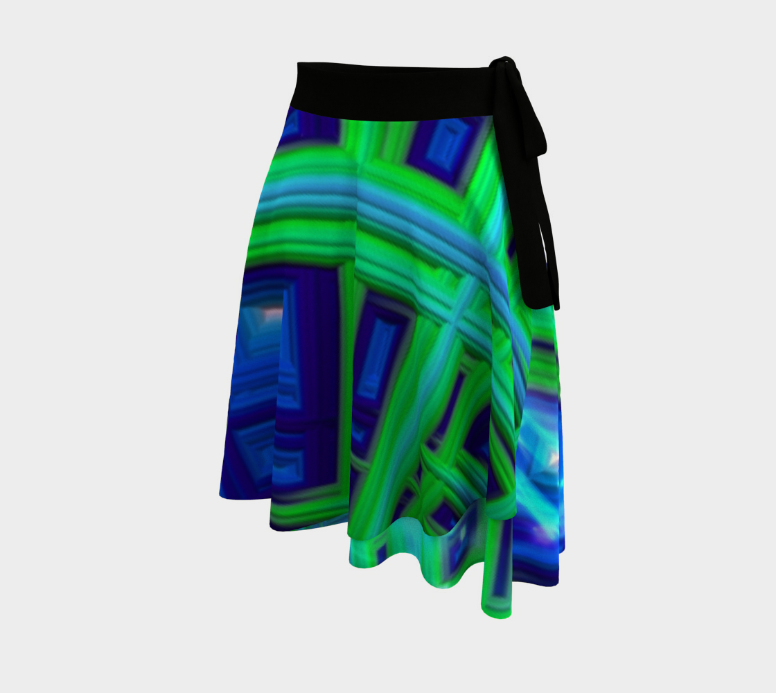 Green Blue Square Fractal Wrap Skirt