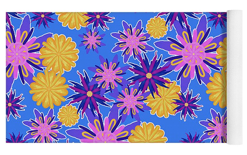 Fanciful Flowers on Powder Blue - Yoga Mat