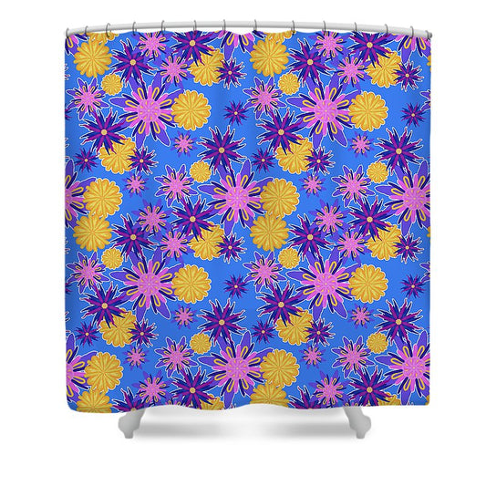 Fanciful Flowers on Powder Blue - Shower Curtain