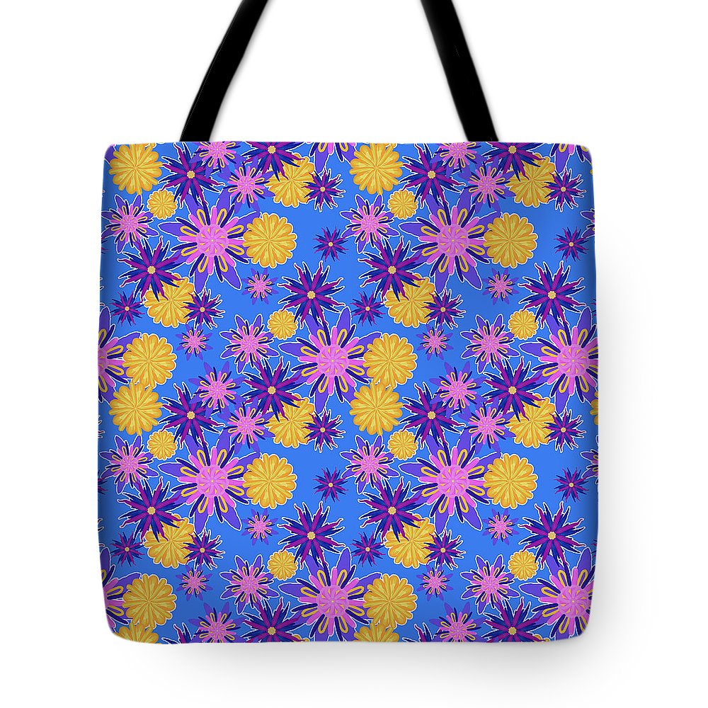 Fanciful Flowers on Powder Blue - Tote Bag