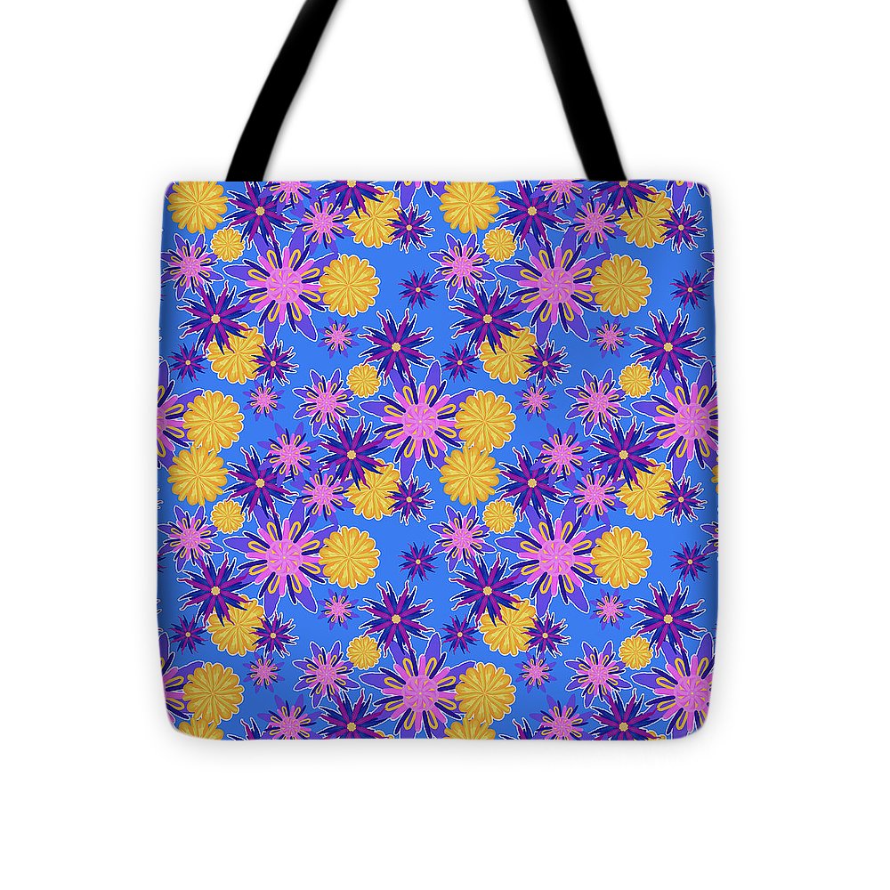 Fanciful Flowers on Powder Blue - Tote Bag