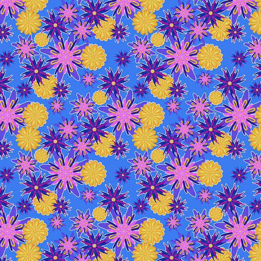 Fanciful Flowers On Powder Blue Pattern Digital Image Download