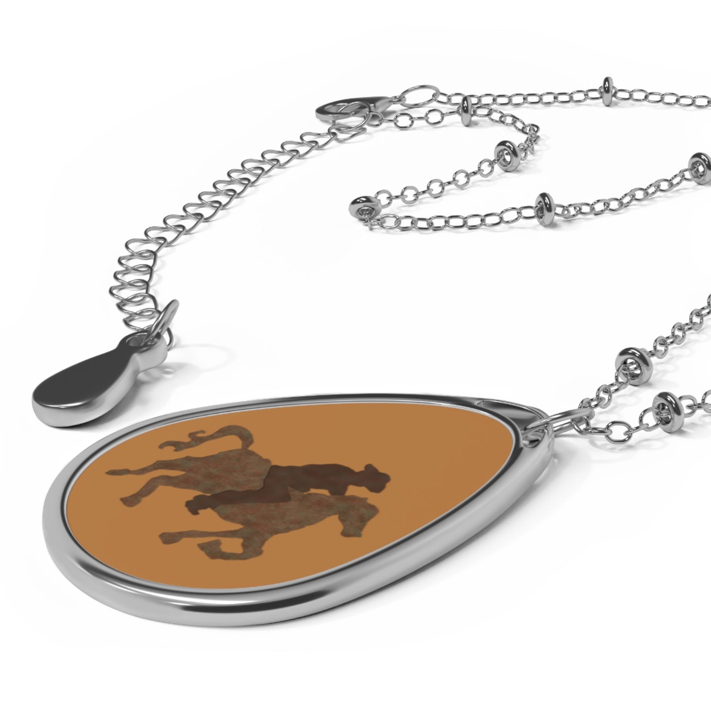 Cowboy on Horseback Oval Necklace