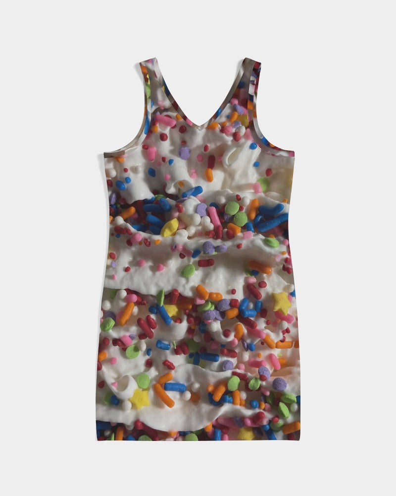 Rainbow Sprinkles On Whipped Cream Women's Rib Knit V Neck Mini Dress