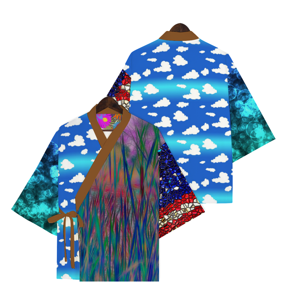 Cattails In July along The Fox River Custom Unisex Loose fit Cardigan Jacket Japanese Style Kimono