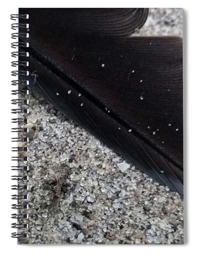 Feather On The Beach - Spiral Notebook