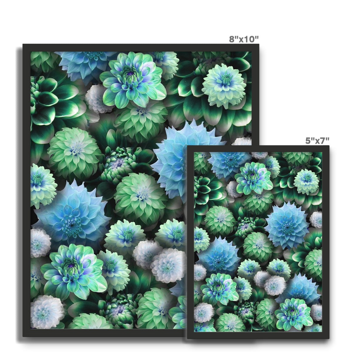 Blue Green Dahlias Framed Photo Tile