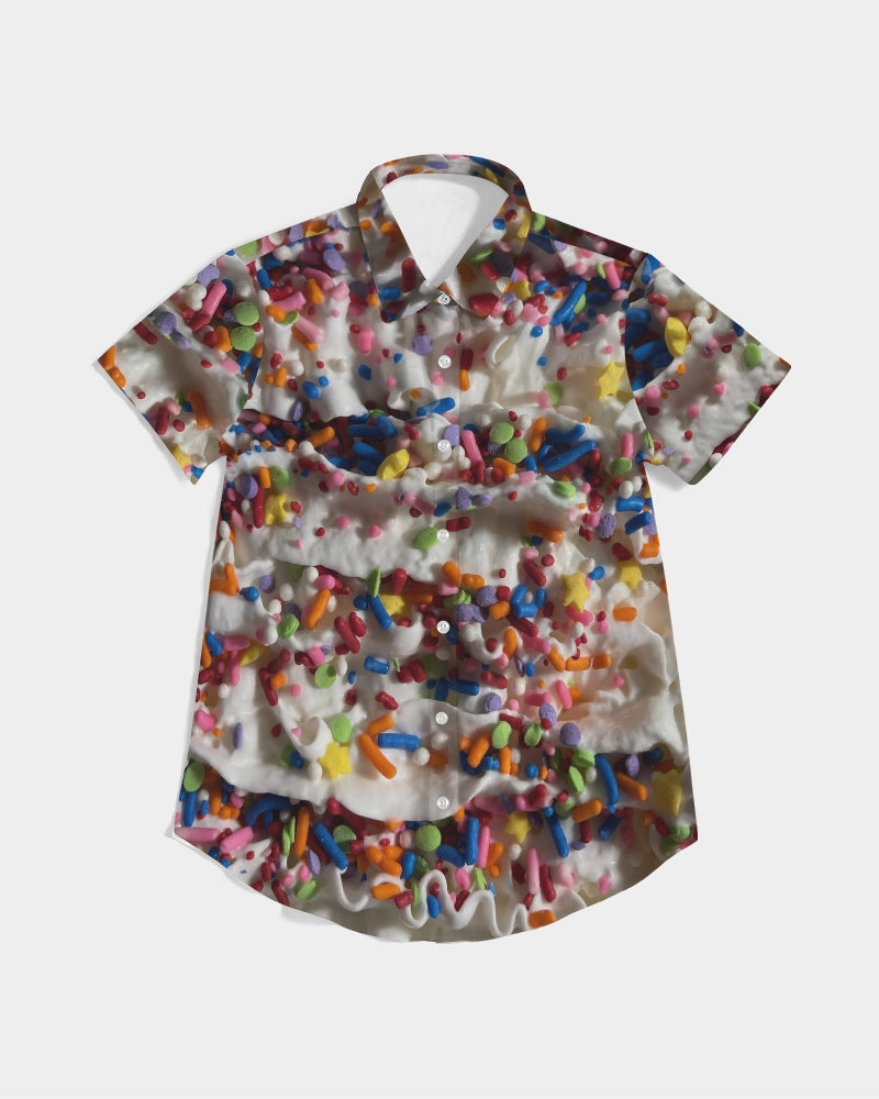 Rainbow Sprinkles On Whipped Cream Women's Short Sleeve Button Up