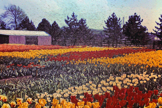 Vintage Travel field of Tulips Digital Image Download
