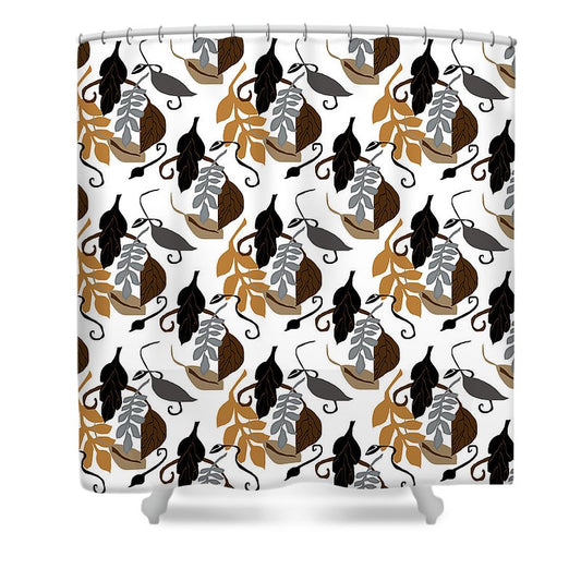 Gray Brown Black Neutral Leaves - Shower Curtain