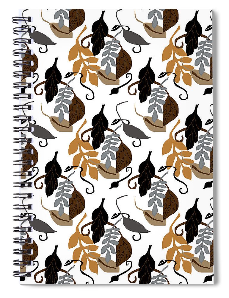 Gray Brown Black Neutral Leaves - Spiral Notebook