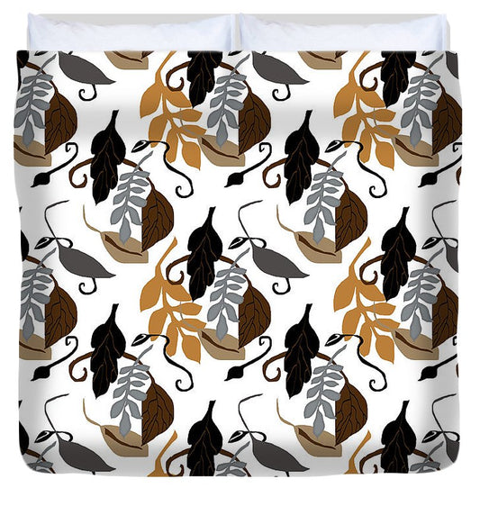 Gray Brown Black Neutral Leaves - Duvet Cover