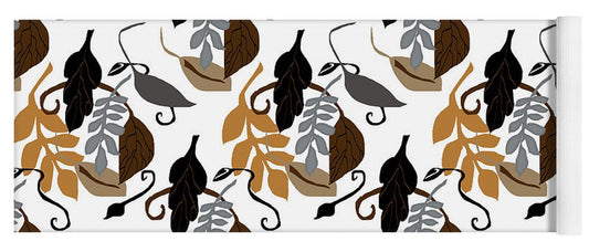 Gray Brown Black Neutral Leaves - Yoga Mat