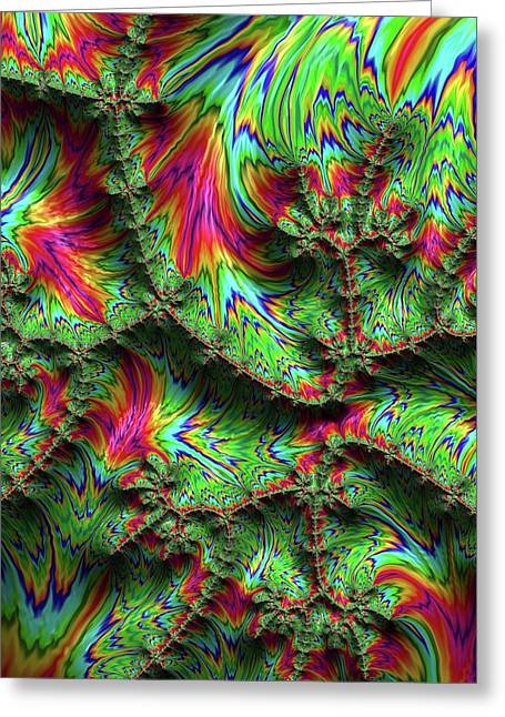 Green Feather Fractal - Greeting Card