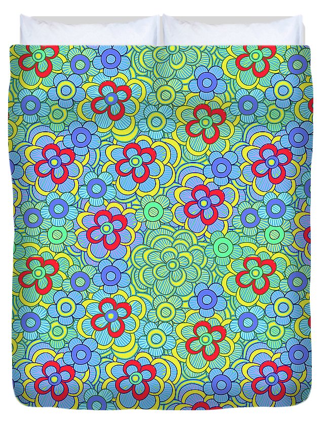 Green Retro Flowers - Duvet Cover