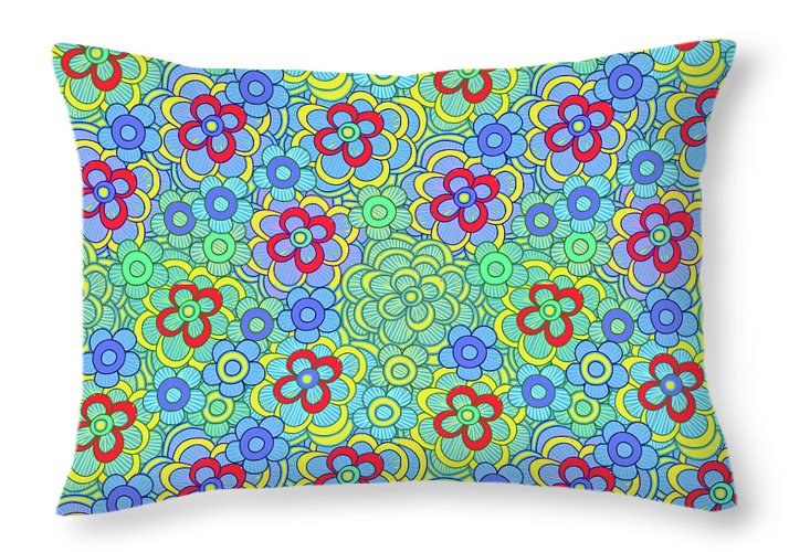 Green Retro Flowers - Throw Pillow