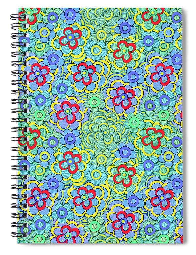 Green Retro Flowers - Spiral Notebook