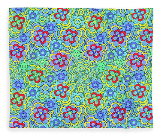 Green Retro Flowers - Blanket