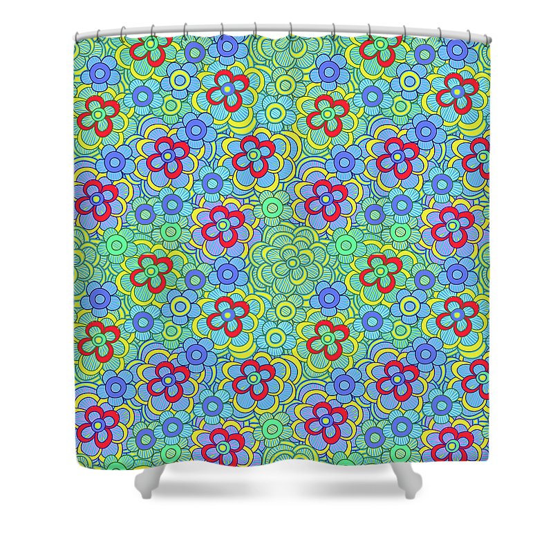 Green Retro Flowers - Shower Curtain