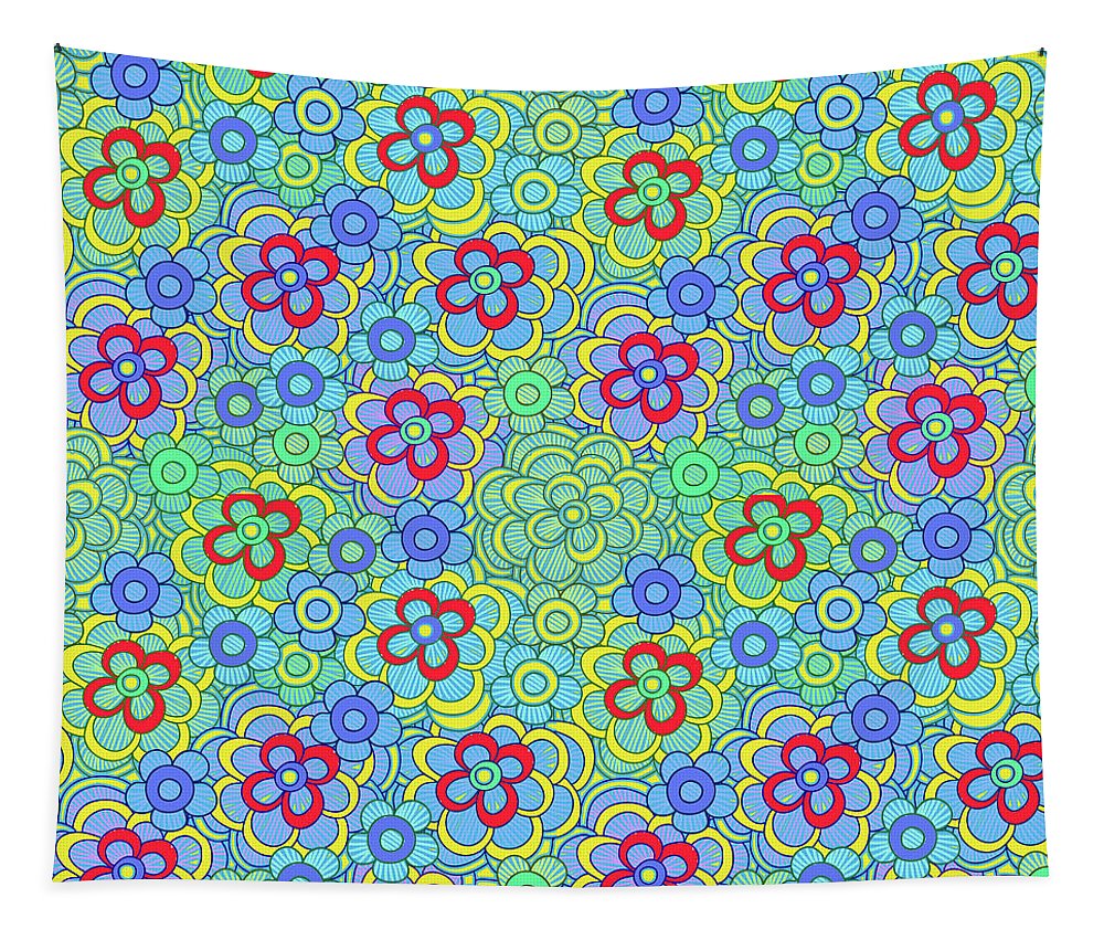 Green Retro Flowers - Tapestry