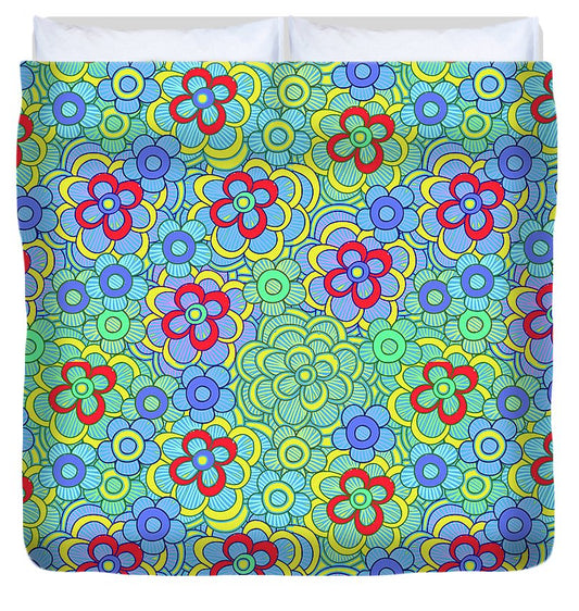 Green Retro Flowers - Duvet Cover