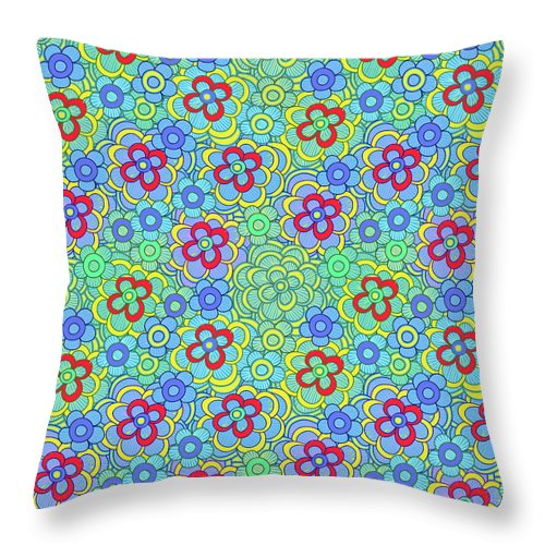 Green Retro Flowers - Throw Pillow