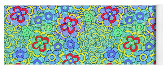 Green Retro Flowers - Yoga Mat