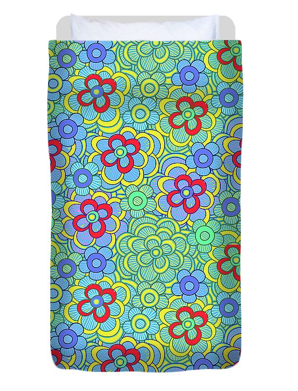 Green Retro Flowers - Duvet Cover