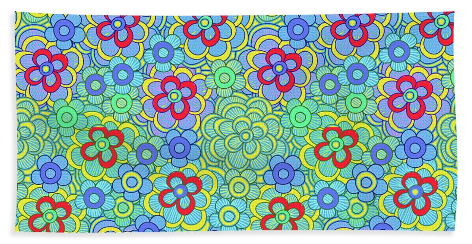 Green Retro Flowers - Beach Towel