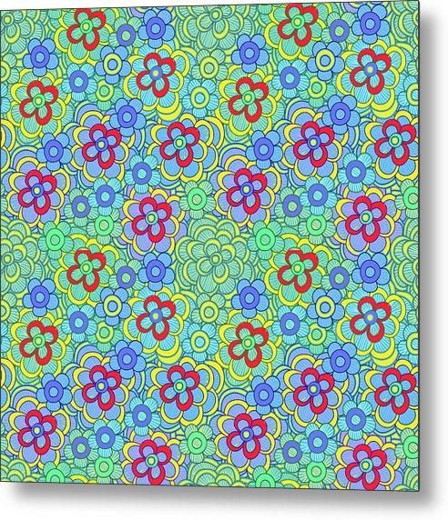 Green Retro Flowers - Metal Print