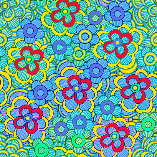 Green Retro Flowers Pattern Digital Image Download