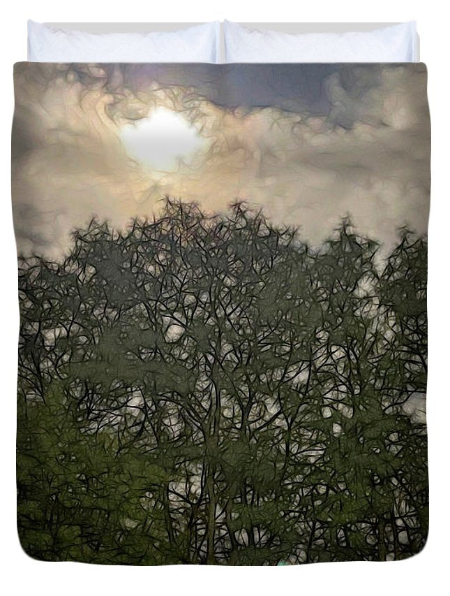 Harvest Moon Over Trees - Duvet Cover