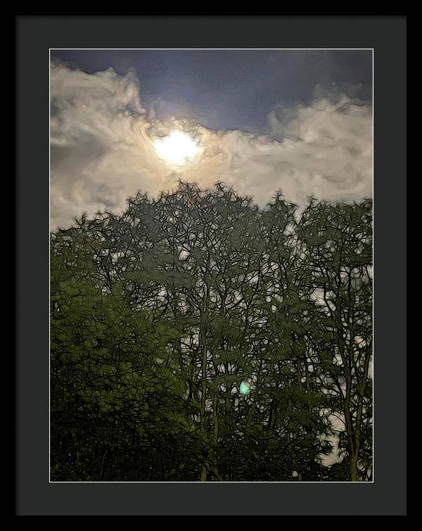Harvest Moon Over Trees - Framed Print