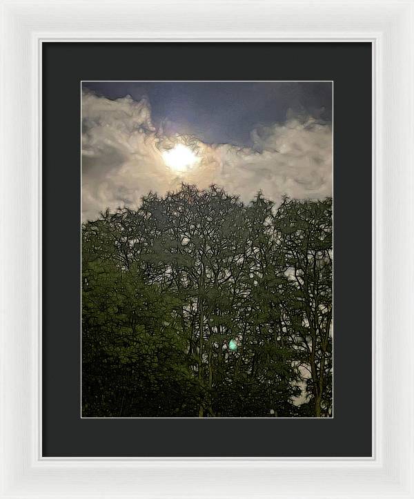 Harvest Moon Over Trees - Framed Print