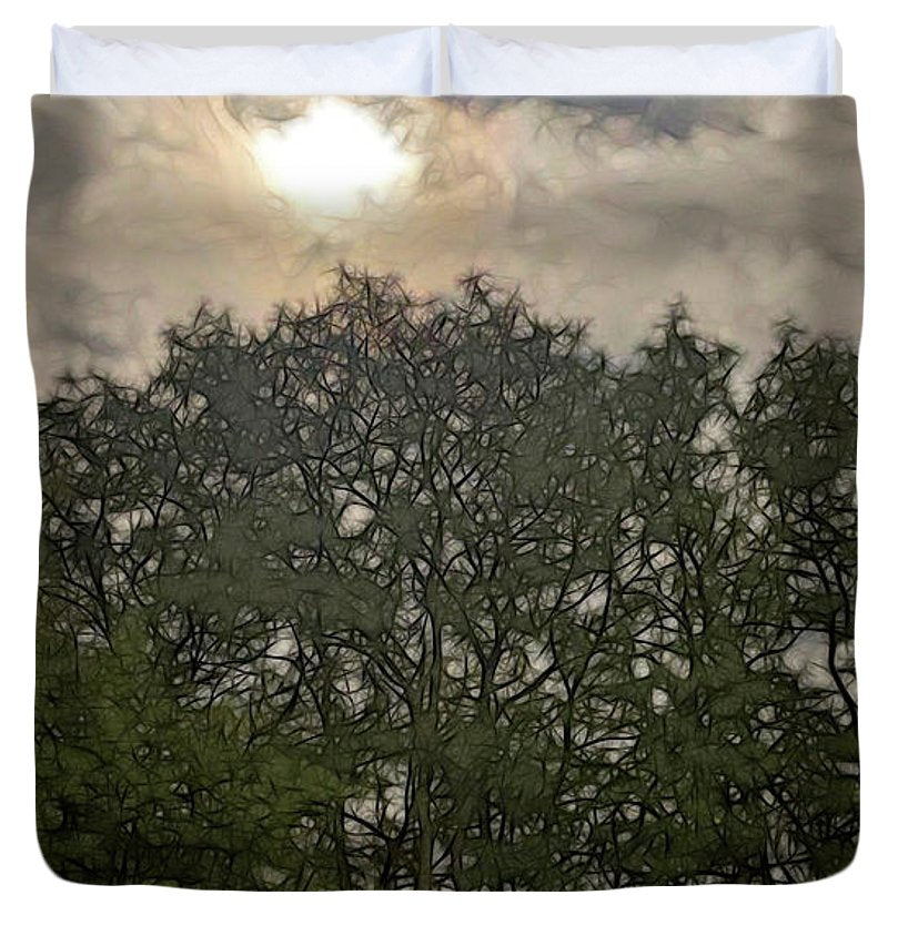 Harvest Moon Over Trees - Duvet Cover