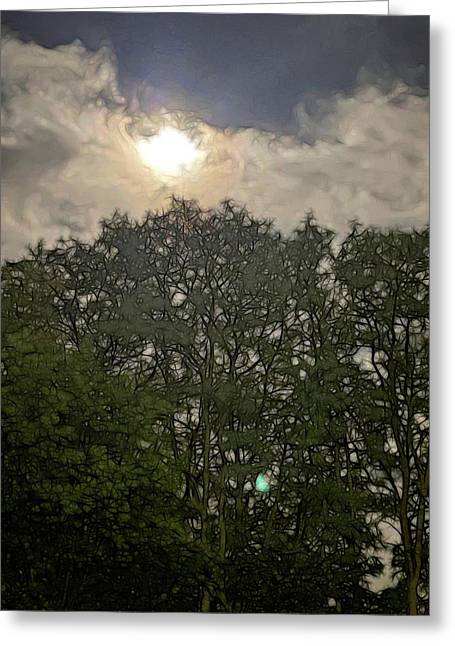 Harvest Moon Over Trees - Greeting Card