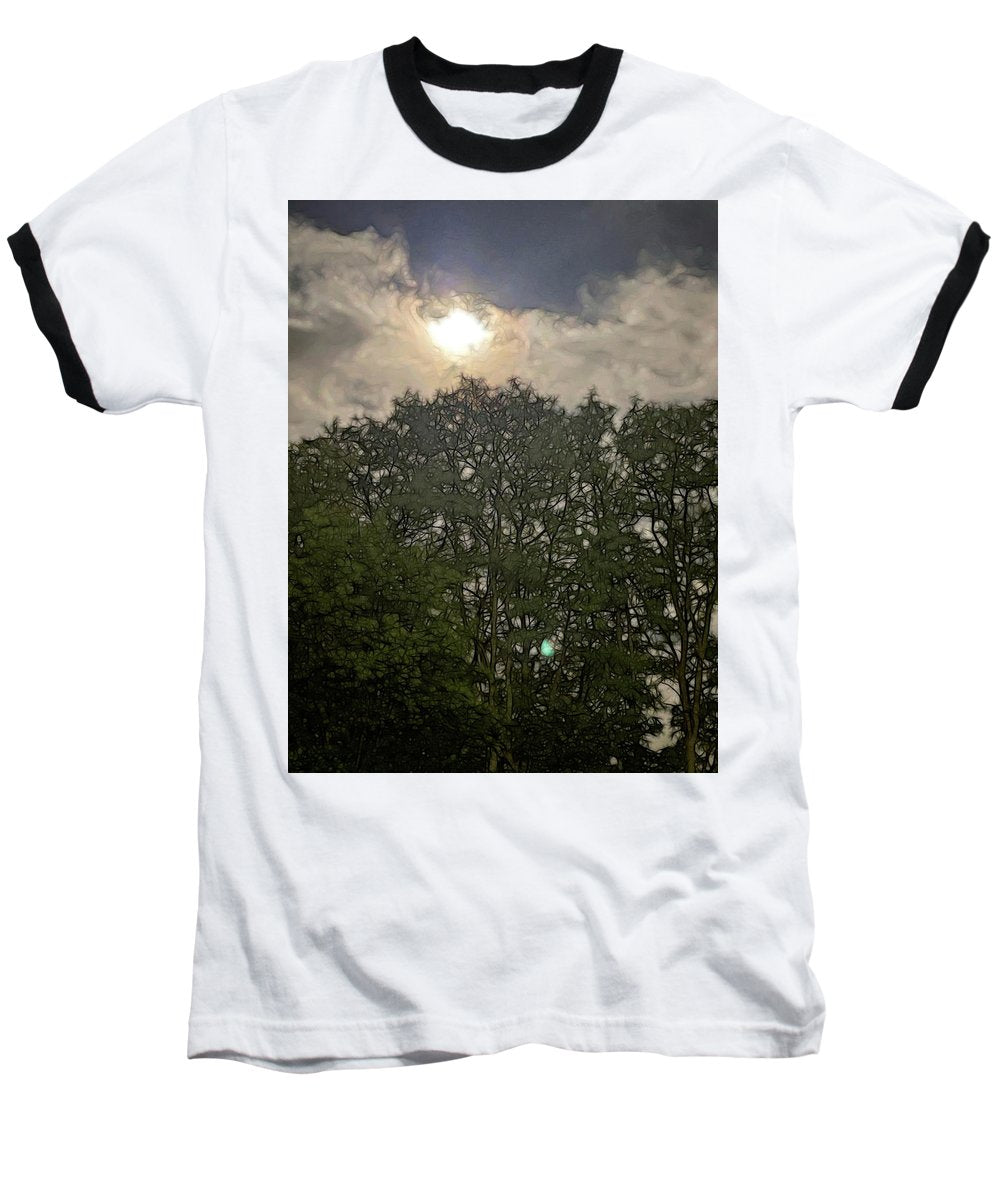 Harvest Moon Over Trees - Baseball T-Shirt
