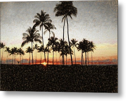 Hawaiian Sunset Rock Painting - Metal Print